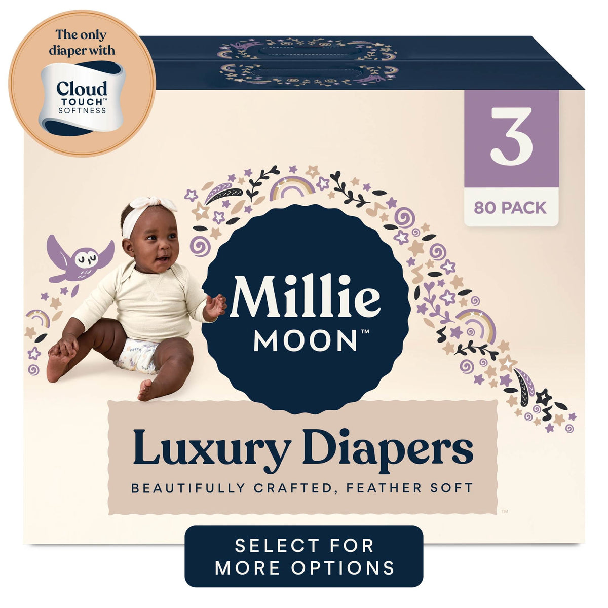 Millie Moon Luxury Diapers, Size 3, 80 Count, and Millie Moon Sensitive Baby Wipes, 9 Pack, 648 Wipes (Select for More Options)