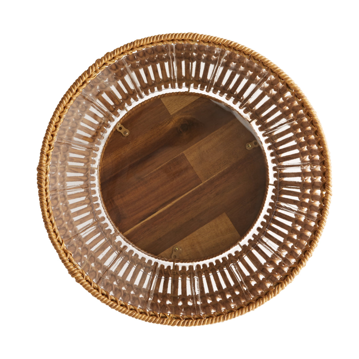 Better Homes & Gardens 13 in Round Brown Resin Rattan Planter & Stand with Acacia Wood Legs