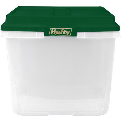 Hefty 72 Quart Clear Plastic Christmas Storage Bin with Holiday Green HIRISE Lid, Set of 6