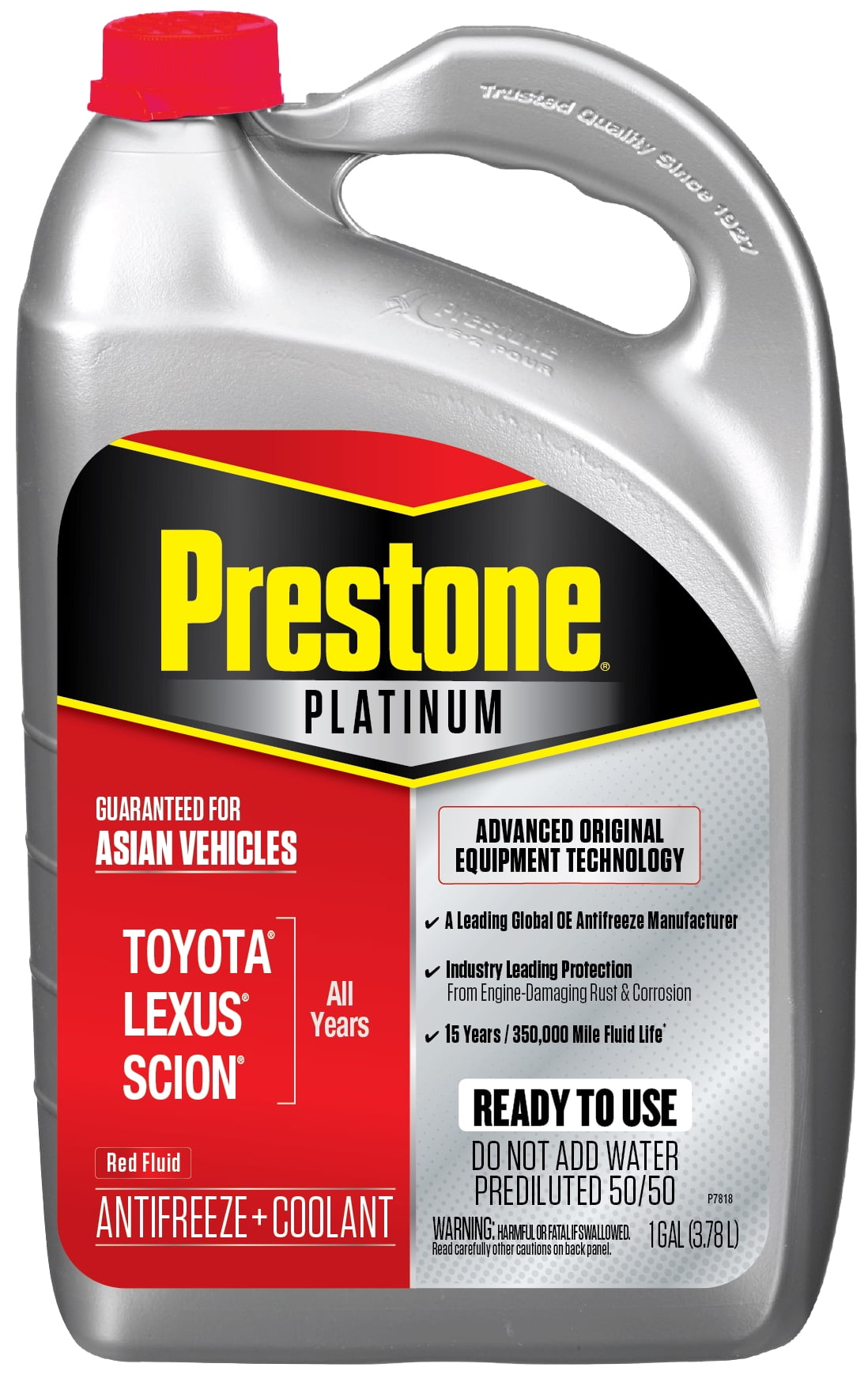 (2 pack) Prestone Platinum Asian Red Antifreeze and Coolant Prediluted 50/50 for Toyota, Lexus & Scion, 1 Gallon
