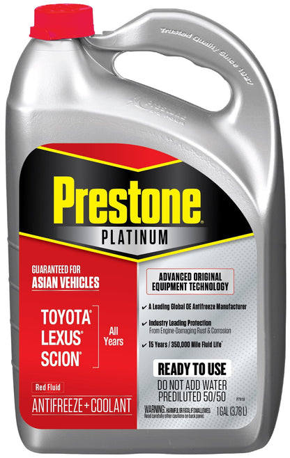 (2 pack) Prestone Platinum Asian Red Antifreeze and Coolant Prediluted 50/50 for Toyota, Lexus & Scion, 1 Gallon