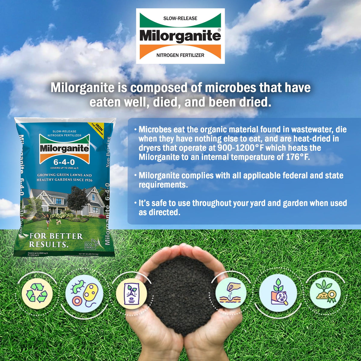 (2 pack) Milorganite Long Lasting All Purpose Lawn Food, 6-4-0 Fertilizer, 32 lb.