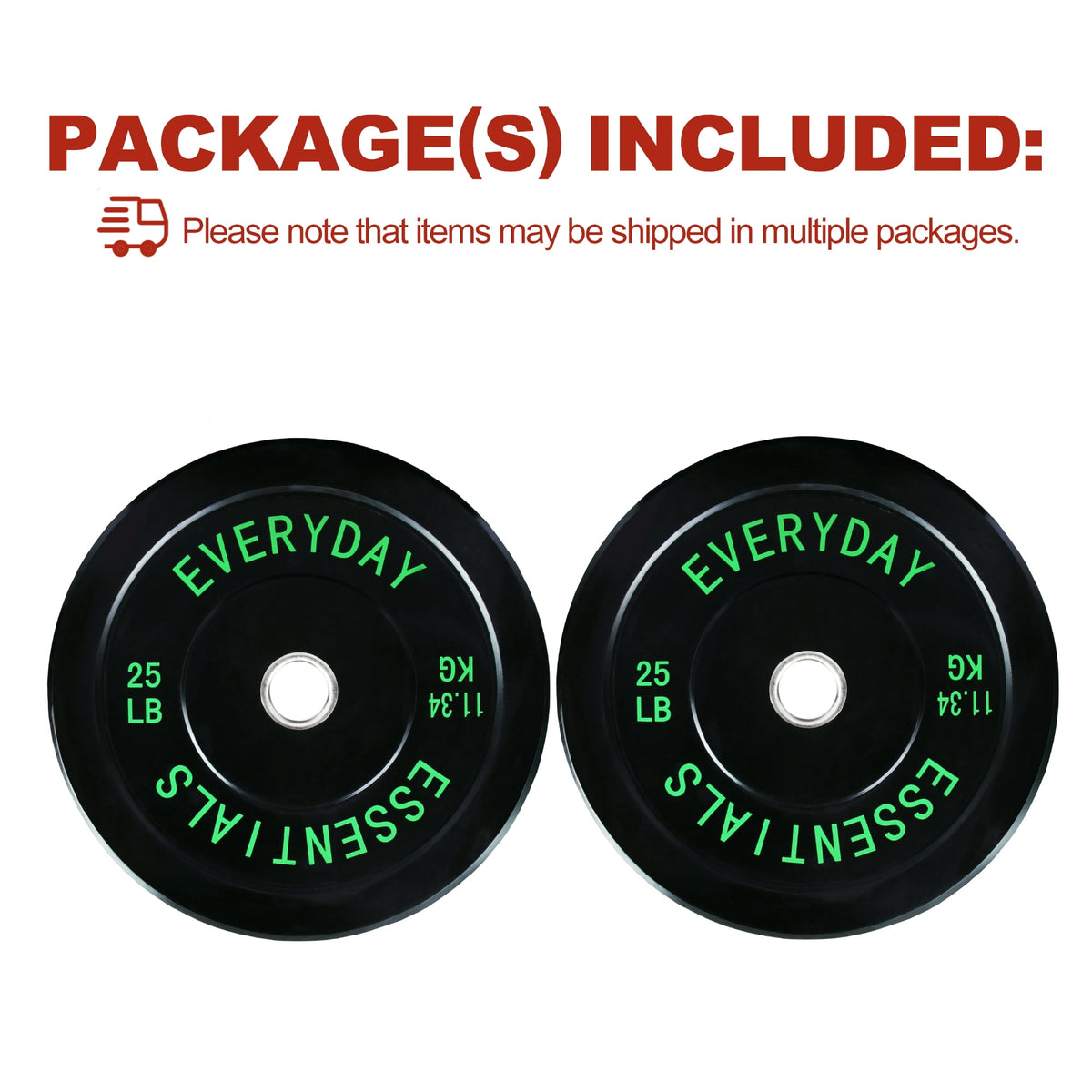 FlexWave Bumper Weight Plates, 25 lb Pair, Black, 2-Inch Hole