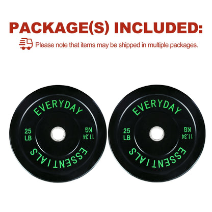 FlexWave Bumper Weight Plates, 25 lb Pair, Black, 2-Inch Hole