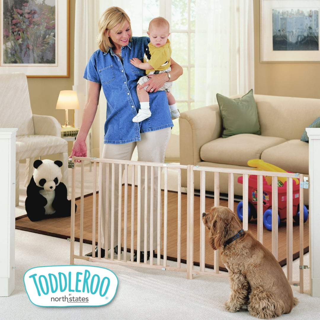Toddleroo by North States 60"-103" Extra-Wide Swing Baby Safety Gate, Natural Wood