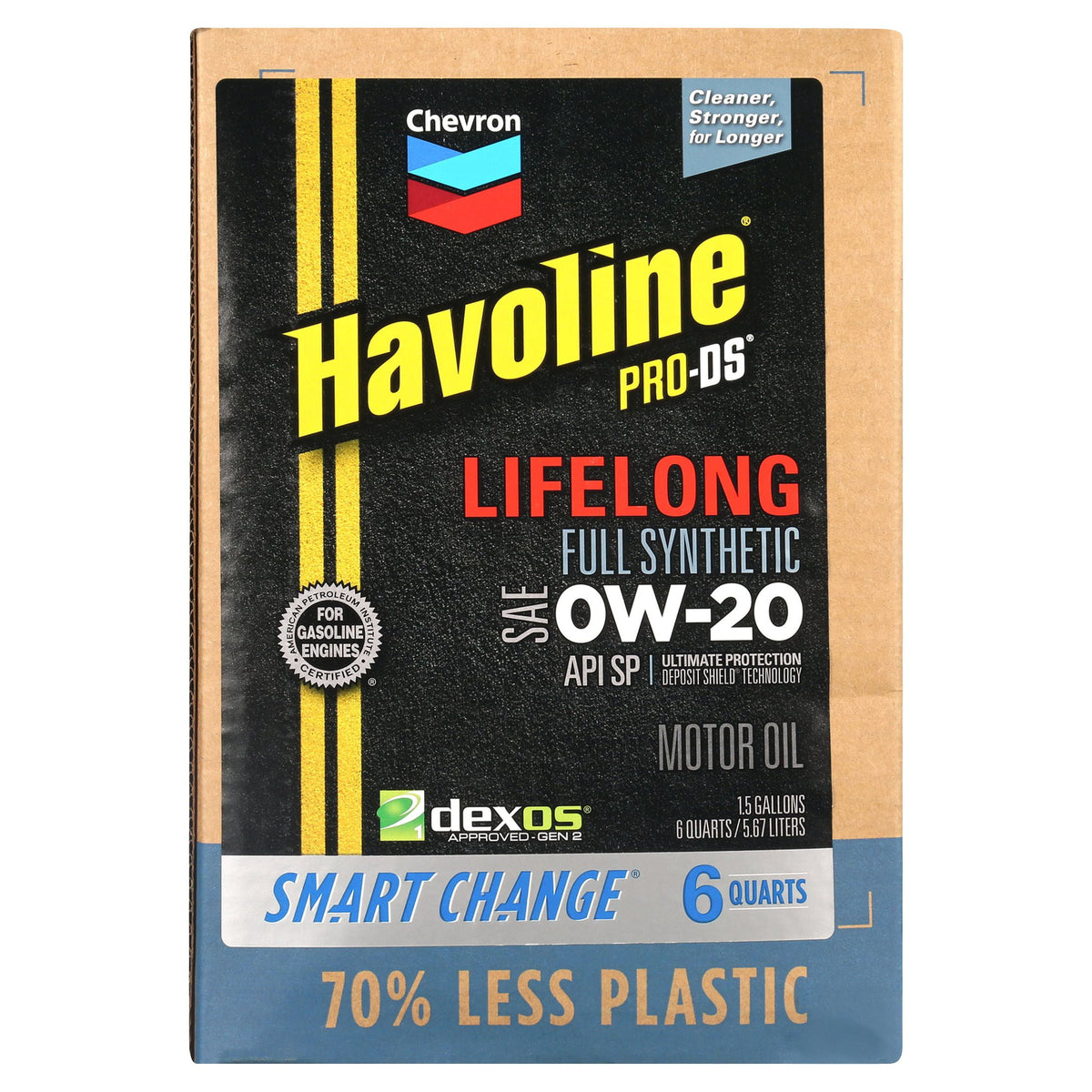 Chevron Havoline Lifelong 0W-20 Full Synthetic Motor Oil, 6 Quarts (Smart Change Box)