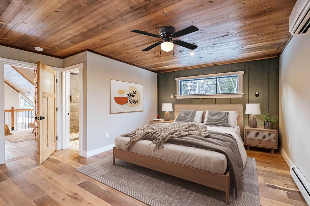 Mainstays 42 in Hugger Indoor Ceiling Fan with Light Kit, Black, 4 Blades, Reverse Airflow