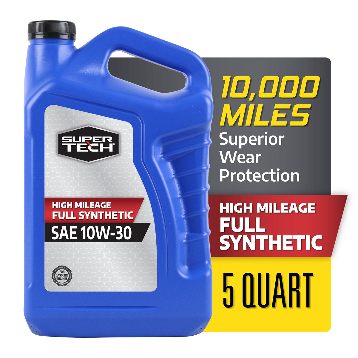 (2 pack) Super Tech High Mileage Full Synthetic SAE 10W-30 Motor Oil, 5 Quarts