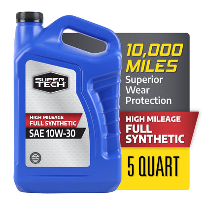 (2 pack) Super Tech High Mileage Full Synthetic SAE 10W-30 Motor Oil, 5 Quarts