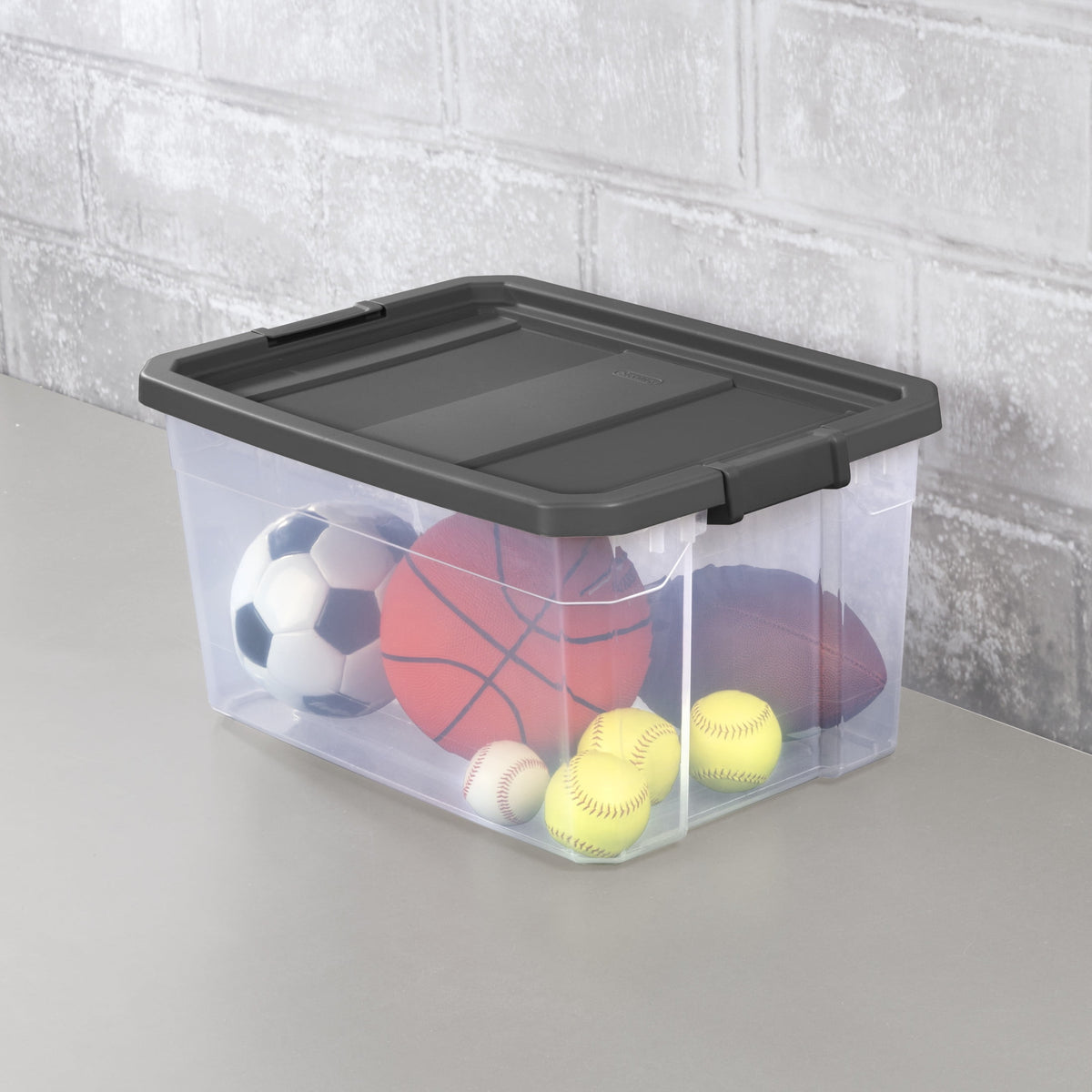 (2 pack) Sterilite 76 Quart Stacker Storage Bin, Clear Plastic Storage Container with Latch Lid, Durable, Dark Gray