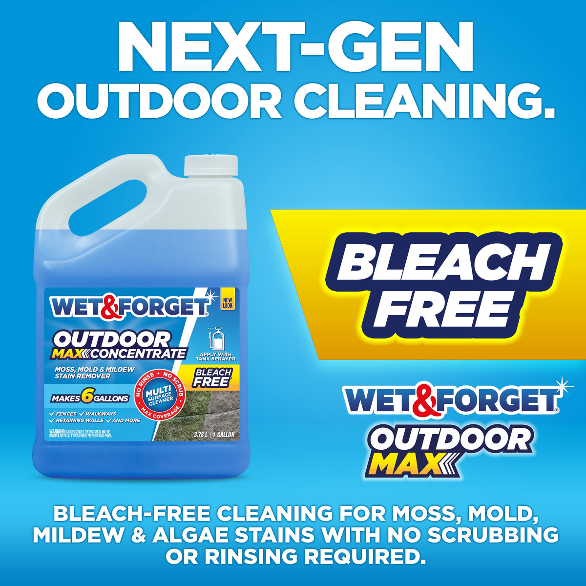 Wet & Forget Outdoor MAX Moss, Mold, Mildew, and Algae Stain Remover Concentrate, 128 oz