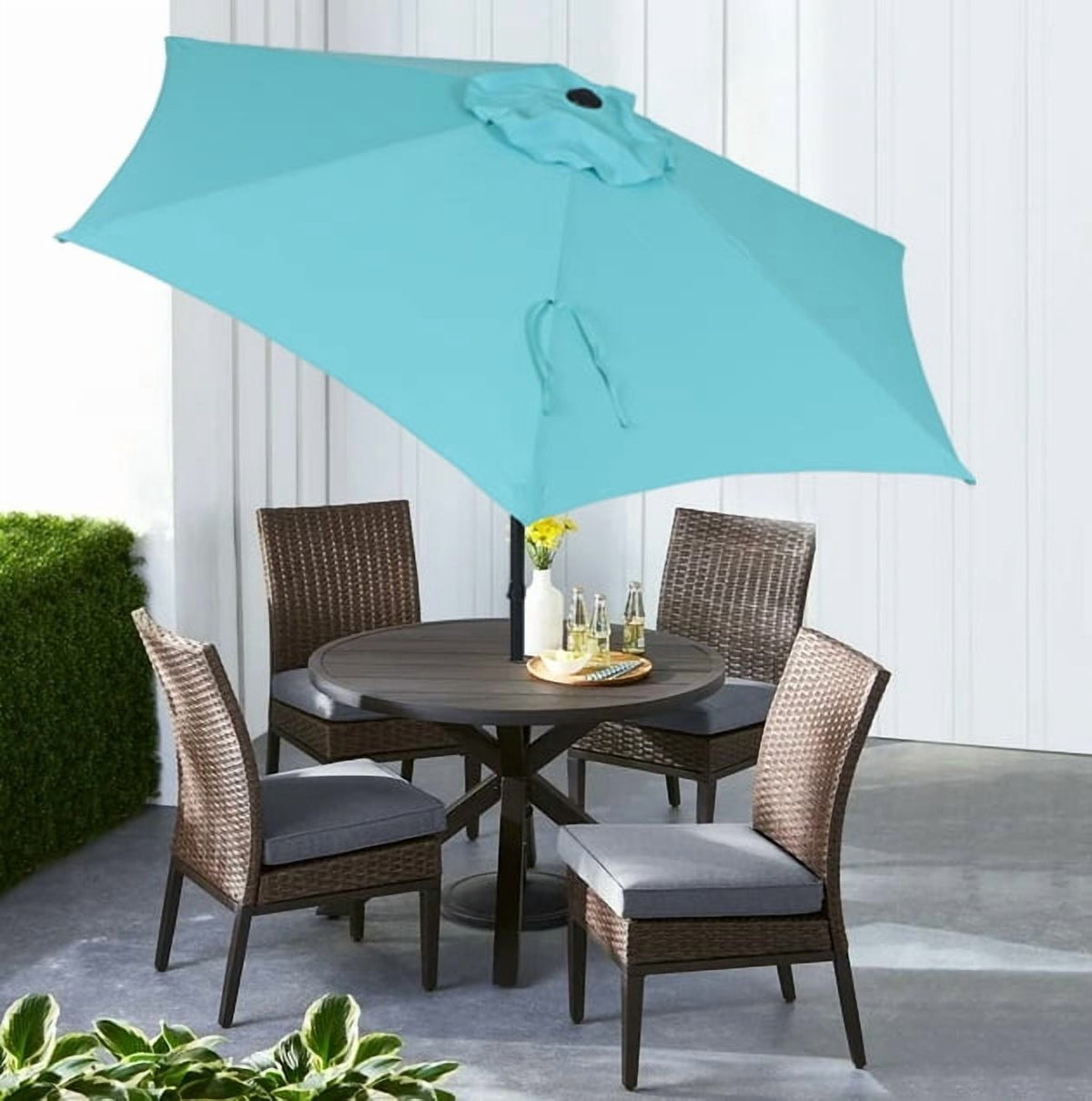 Mainstays 7.5ft Round Market Outdoor Umbrella with Push-Up Lift and 3-Angle Tilt in Aqua