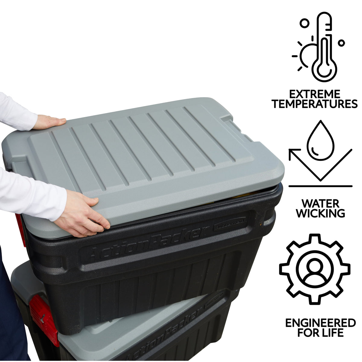 Rubbermaid 24 Gallon Action Packer Storage Bin, Heavy Duty Plastic, Lockable, Black, Included Lid