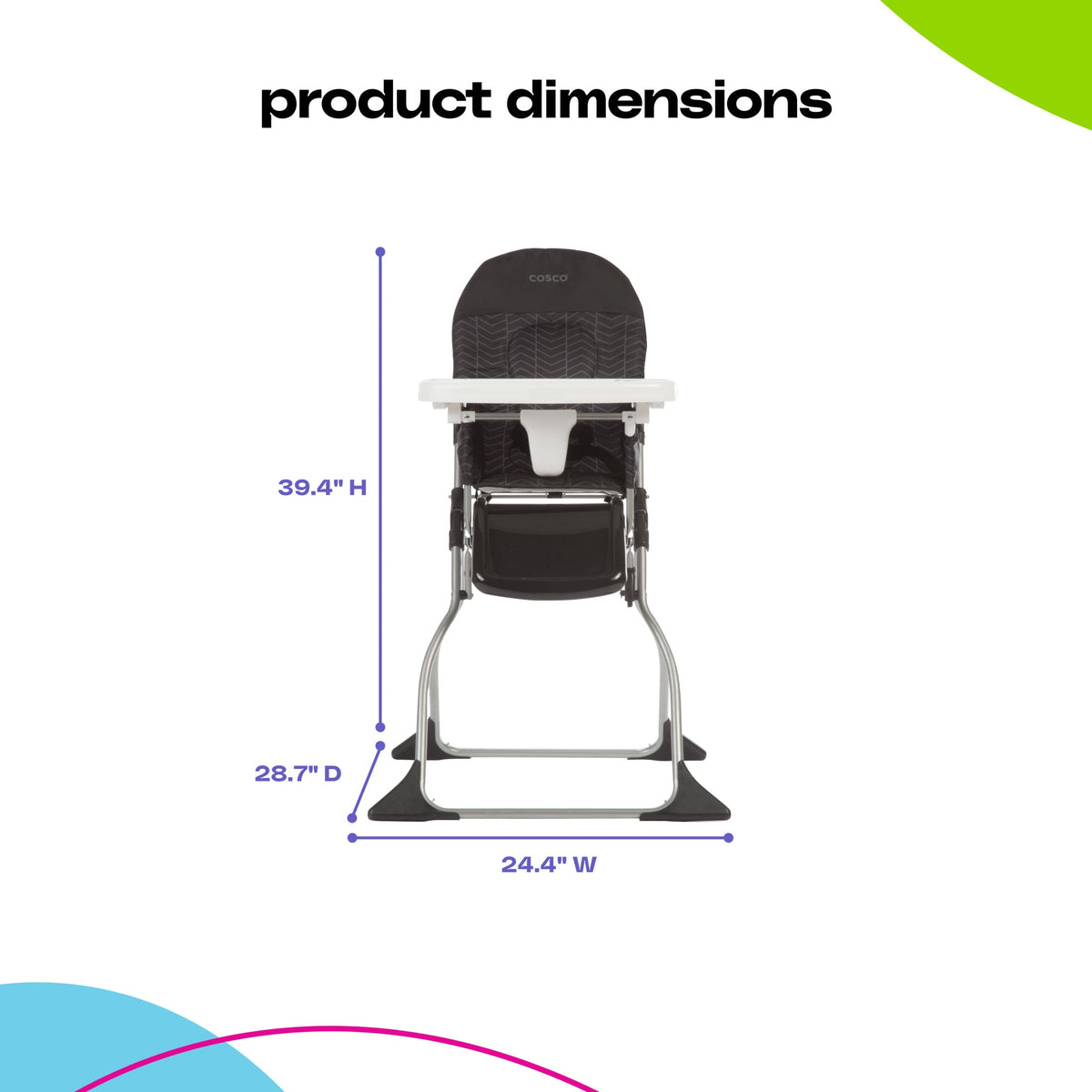 Cosco Kids Simple Fold Baby High Chair, Portable Feeding Chair, Black