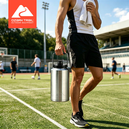 Ozark Trail 1 Gallon 128 Oz Stainless Steel Vacuum Insulated Water Jug with Handle, Flip Spout, Silver
