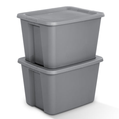 Sterilite Large Storage Bin, 18 Gallon Durable Plastic Storage Tote with Snap-On Lid, Gray, 8 pack