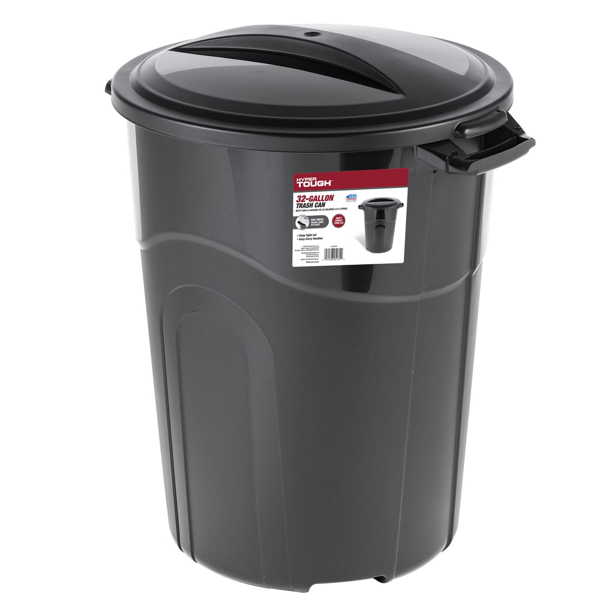 (2 pack) Hyper Tough 32 Gallon Injection Molded Plastic Trash Can with Click Lock Lid