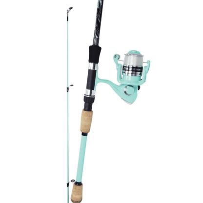 Okuma Fin Chaser X Series Spinning Rod and Reel Combo, 7'0", Medium Action, 2-Piece, Sea Foam Green, Freshwater & Inshore Saltwater Fishing (Adult)