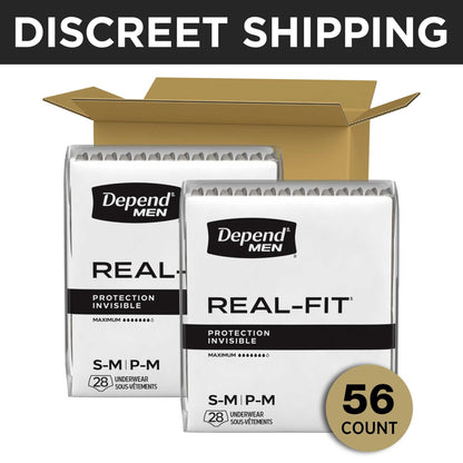 Depend Real Fit Incontinence Underwear for Men, Adult Diapers, S/M, Grey, 56 Count