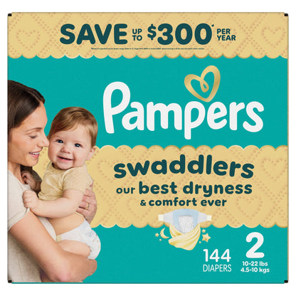 Pampers Swaddlers Fragrance Free Baby Diapers Size 2, 144 Count (Select for More Options)