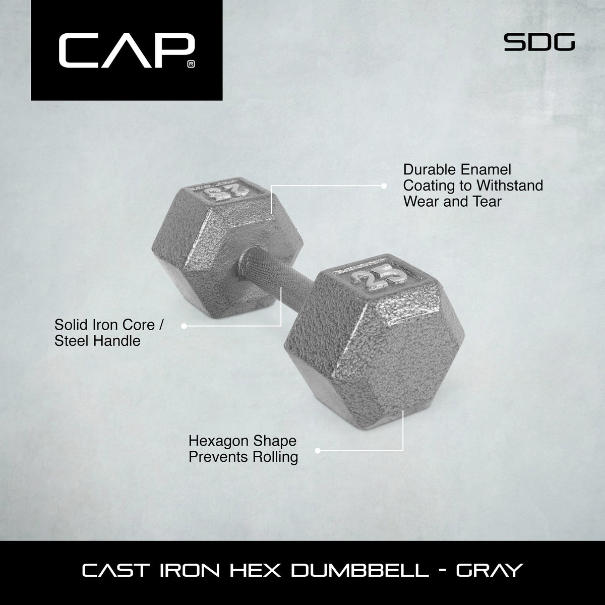 CAP Barbell 45lb Cast Iron Hex Dumbbell, Single