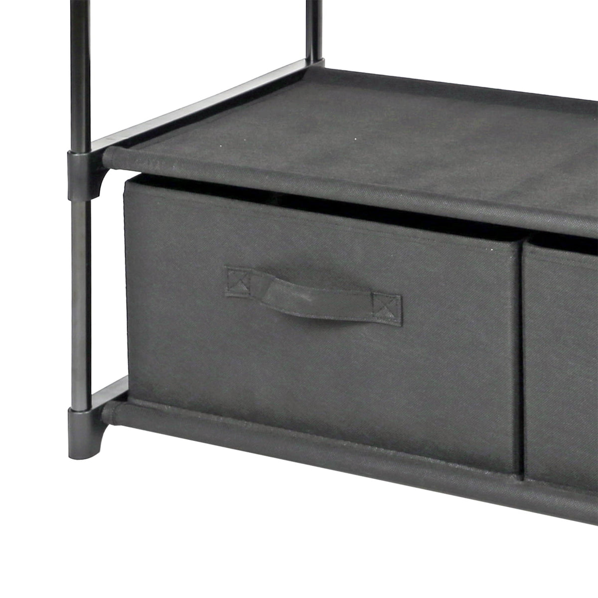 Mainstays 4-Shelf Closet Organizer with 2 Fabric Bins, Black, Metal Frame