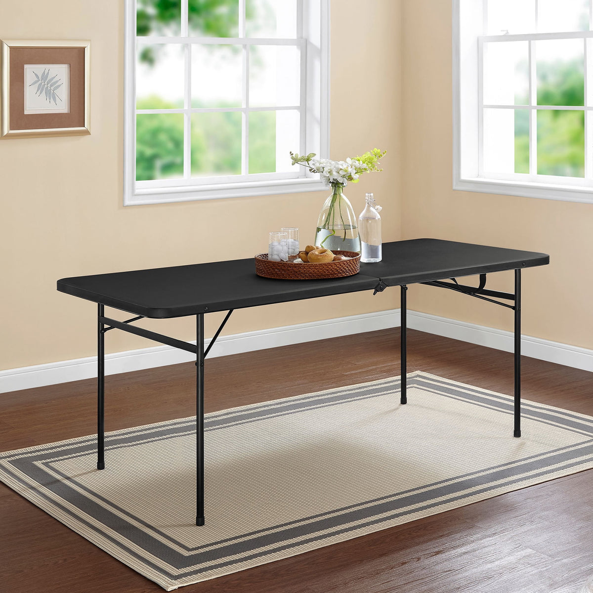 Mainstays 6 ft Rectangle Centerfold Folding Table, Black