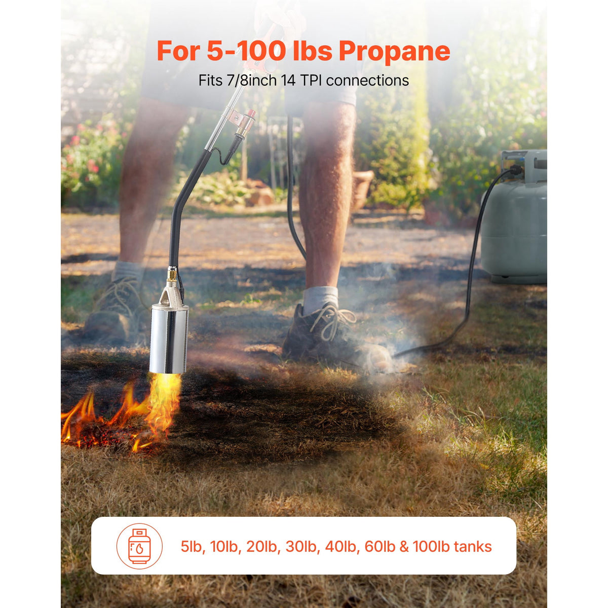 KFFKFF Propane Torch Weed Burner, 1,800,000 BTU Output with 10 ft Hose, Durable Blow Torch with Adjustable Flame and Turbo Trigger Ignition, for Garden, Ice, Snow, and Road Use
