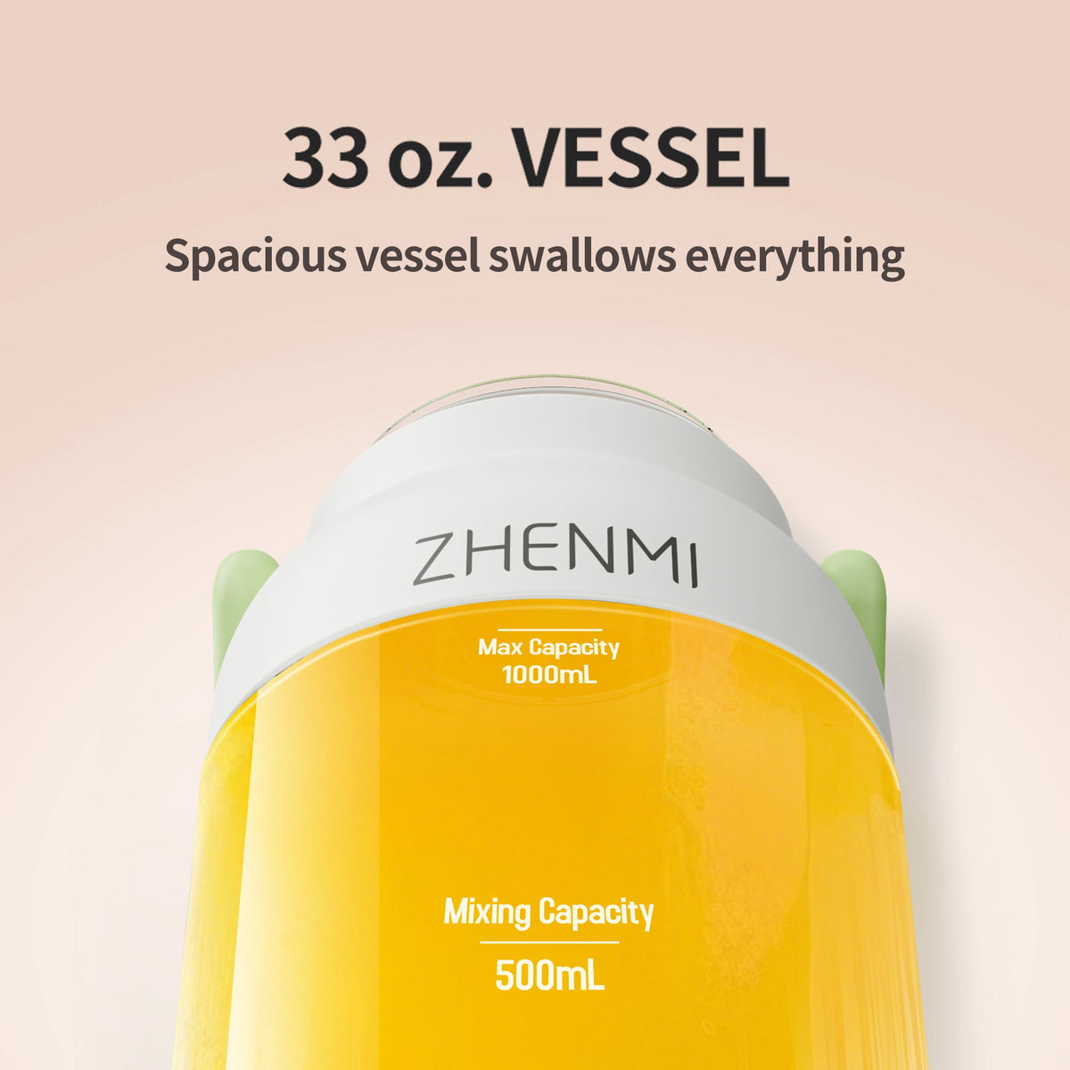 ZHENMI Portable Blender for Shakes and Smoothies, 33oz Personal Blender , BPA-Free, Cordless, Ice Crushing Blender for Travel, Gym, Home and Office