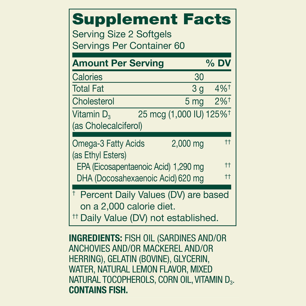 Spring Valley Maximum Care Omega-3 from Fish Oil Dietary Supplement Softgels for Eye Brain Bone & Heart Health, 2000 mg, 120 Count