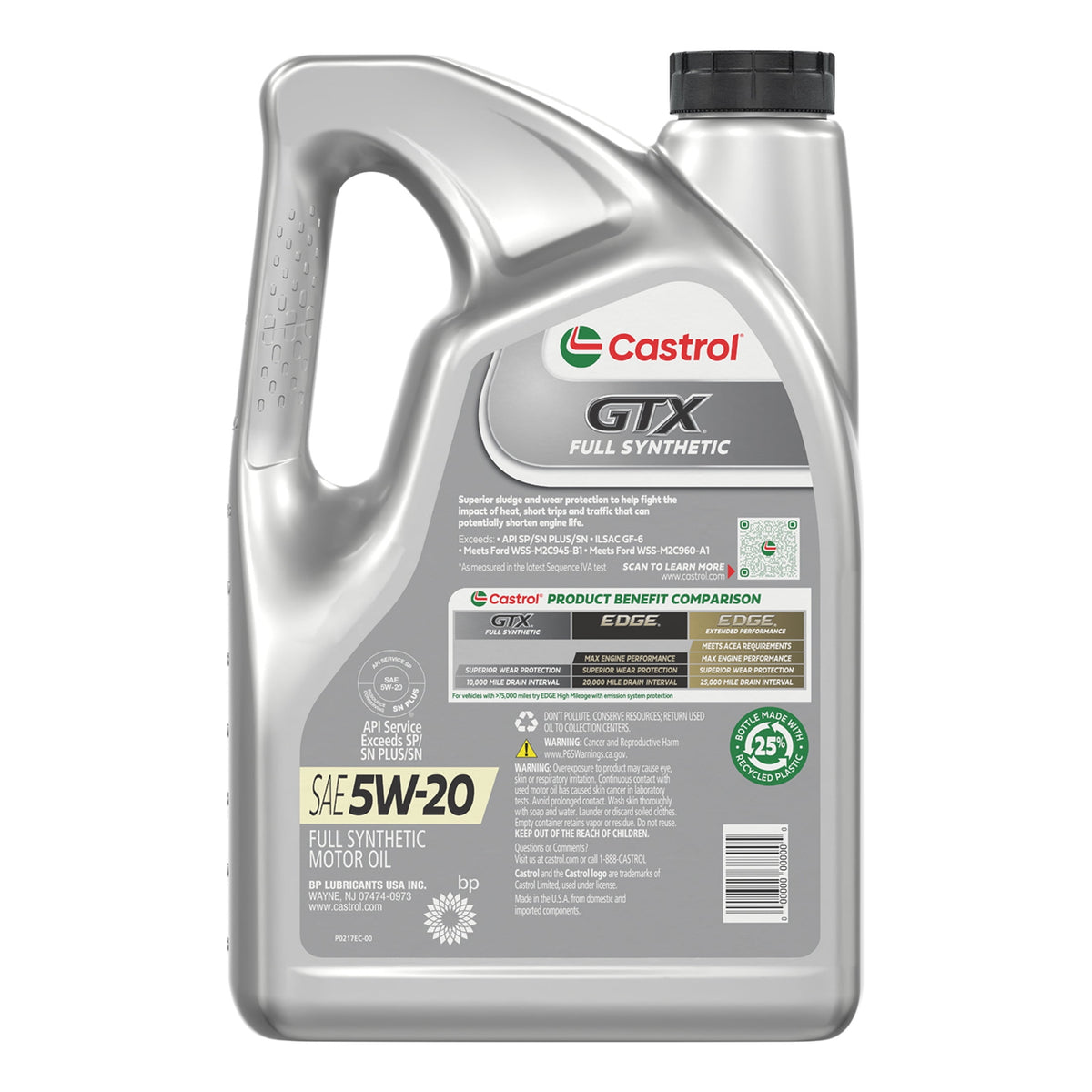 (2 pack) Castrol GTX Full Synthetic 5W-20 Motor Oil, 5 Quarts