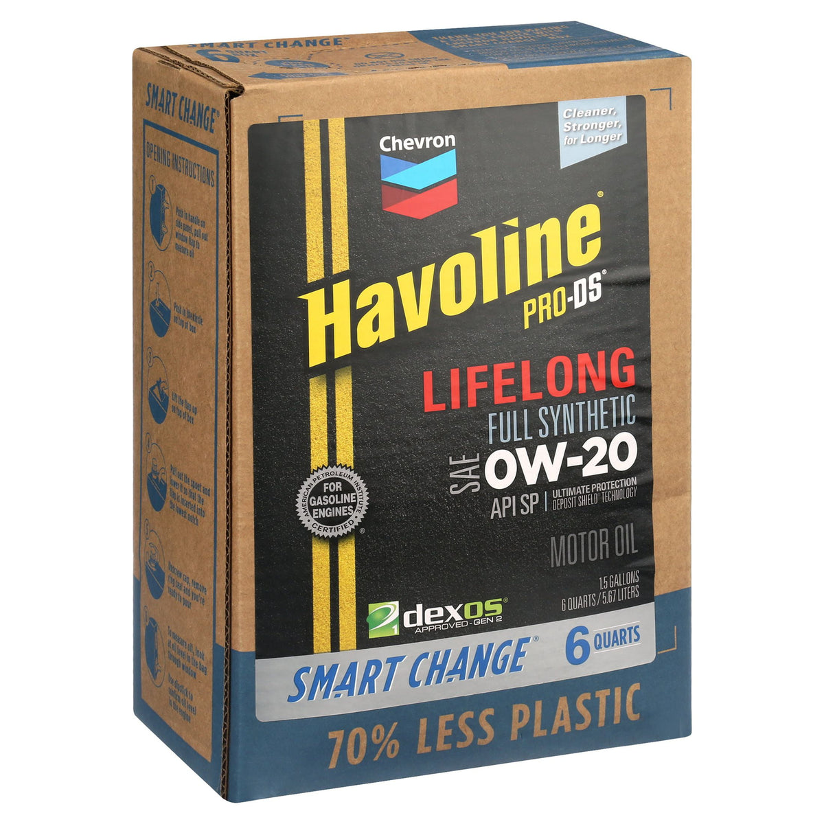 Chevron Havoline Lifelong 0W-20 Full Synthetic Motor Oil, 6 Quarts (Smart Change Box)