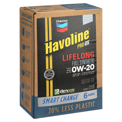 Chevron Havoline Lifelong 0W-20 Full Synthetic Motor Oil, 6 Quarts (Smart Change Box)