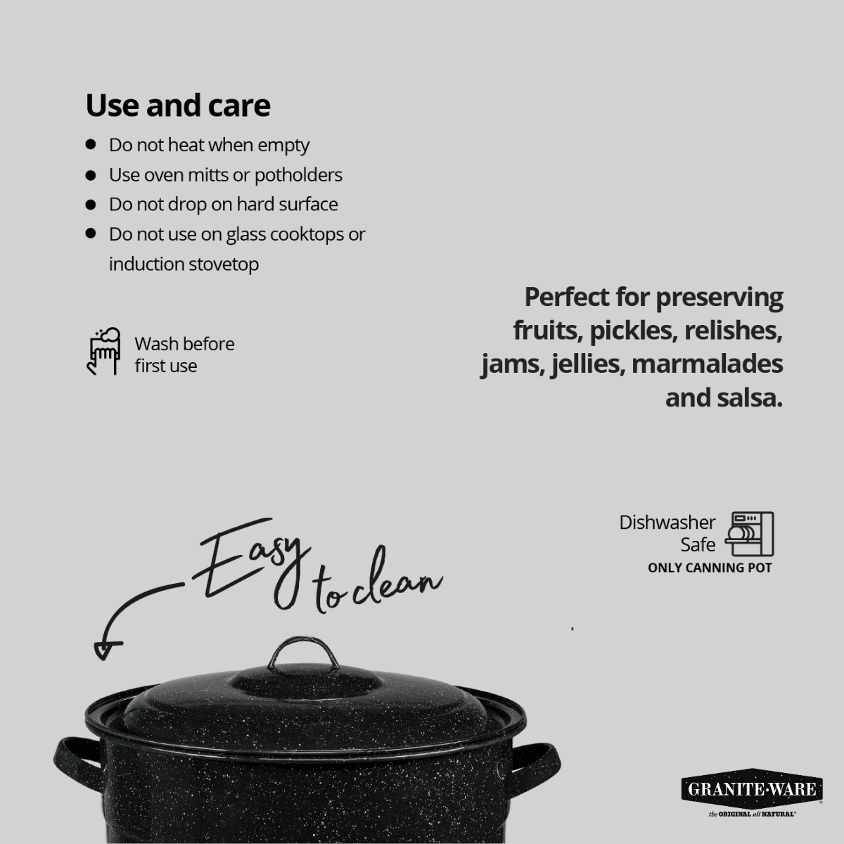 Granite Ware 21.5 Quart Water Bath Canner with Rack for Jam, Salsa and Pickles