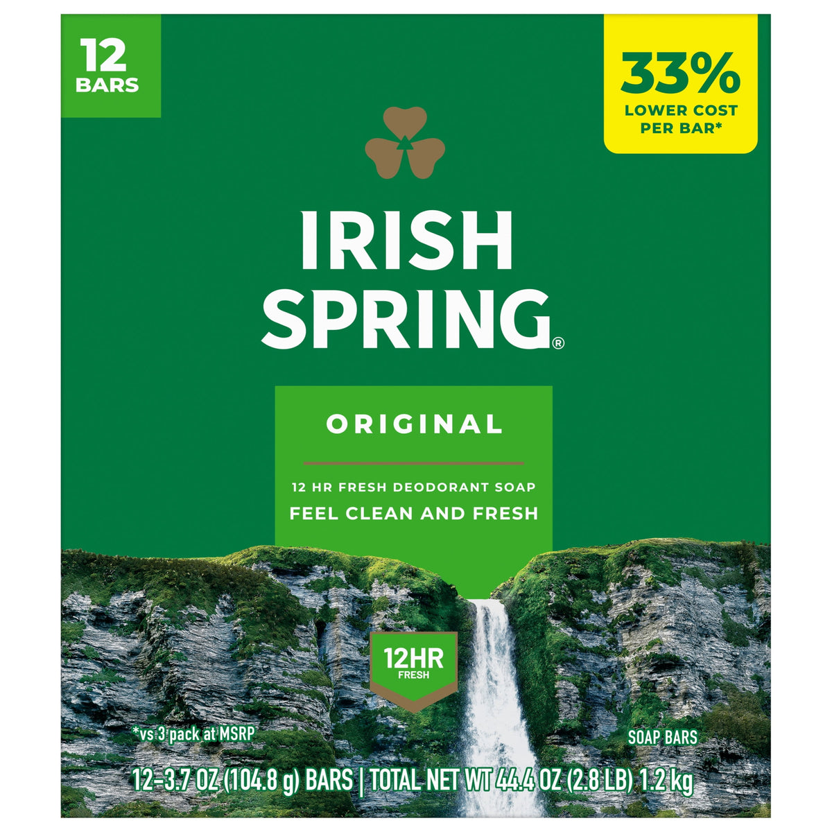 (4 pack) Irish Spring Bar Soap for Men, 12 HR Fresh Deodorant Soap, Original Scent, 3.7 oz Soap Bar (12 Pack)