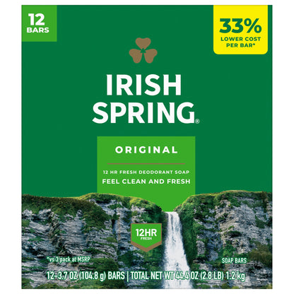 (4 pack) Irish Spring Bar Soap for Men, 12 HR Fresh Deodorant Soap, Original Scent, 3.7 oz Soap Bar (12 Pack)