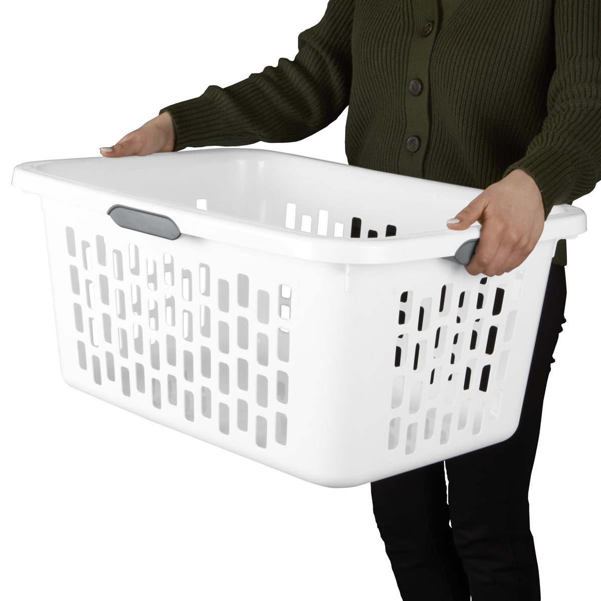 Sterilite Large 2 Bushel Plastic Laundry Basket with 4 Comfort Grip Handles, White, 6 Pack