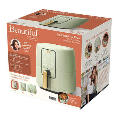 Beautiful 3 Qt Air Fryer with TurboCrisp Technology, EverGood Ceramic Nonstick Coating, Sage Green by Drew Barrymore