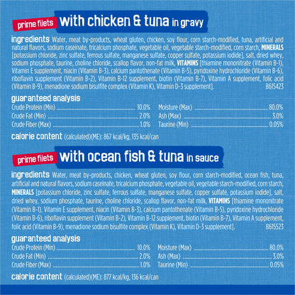 (2 pack) Purina Friskies Oceans of Delight Prime Filets & Flaked Wet Cat Food Variety Pack, 5.5 oz Cans (40 Pack)