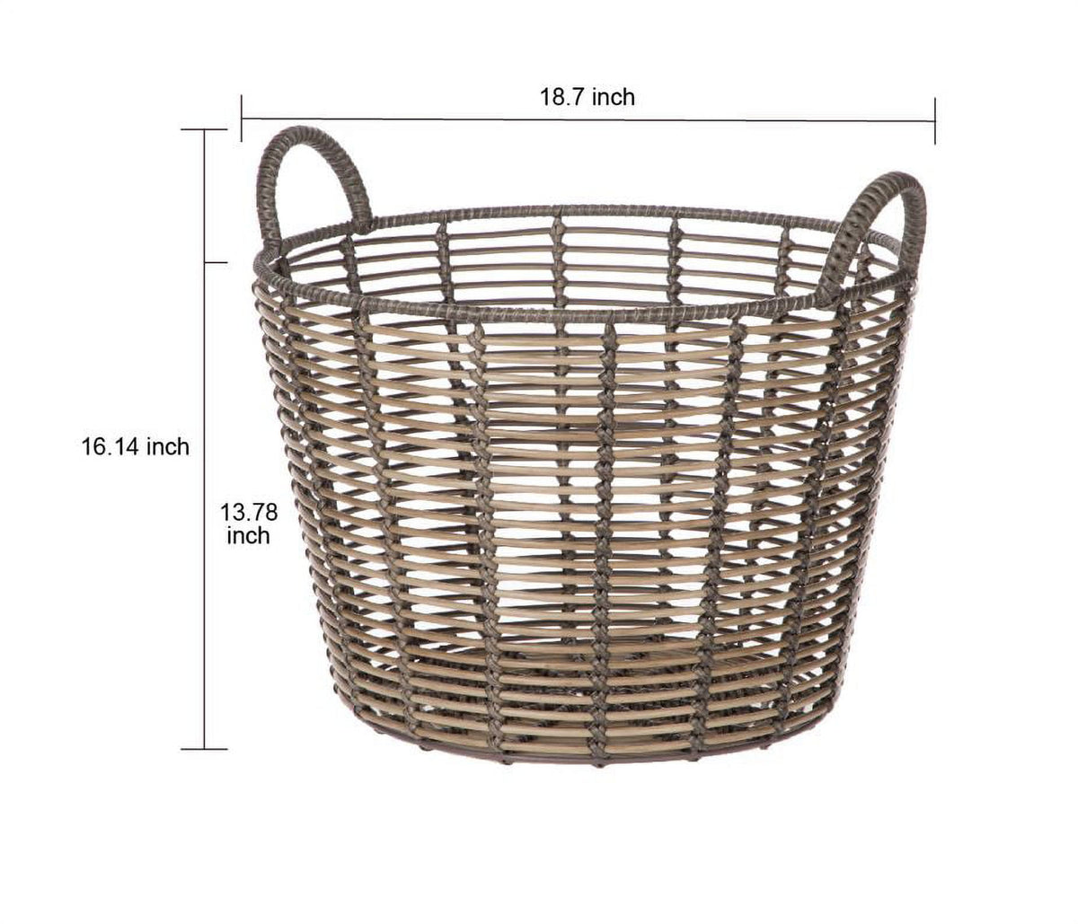 Better Homes & Gardens Round Poly Rattan Decorative Storage Basket with Handles, 18.7 in x 16.14 in