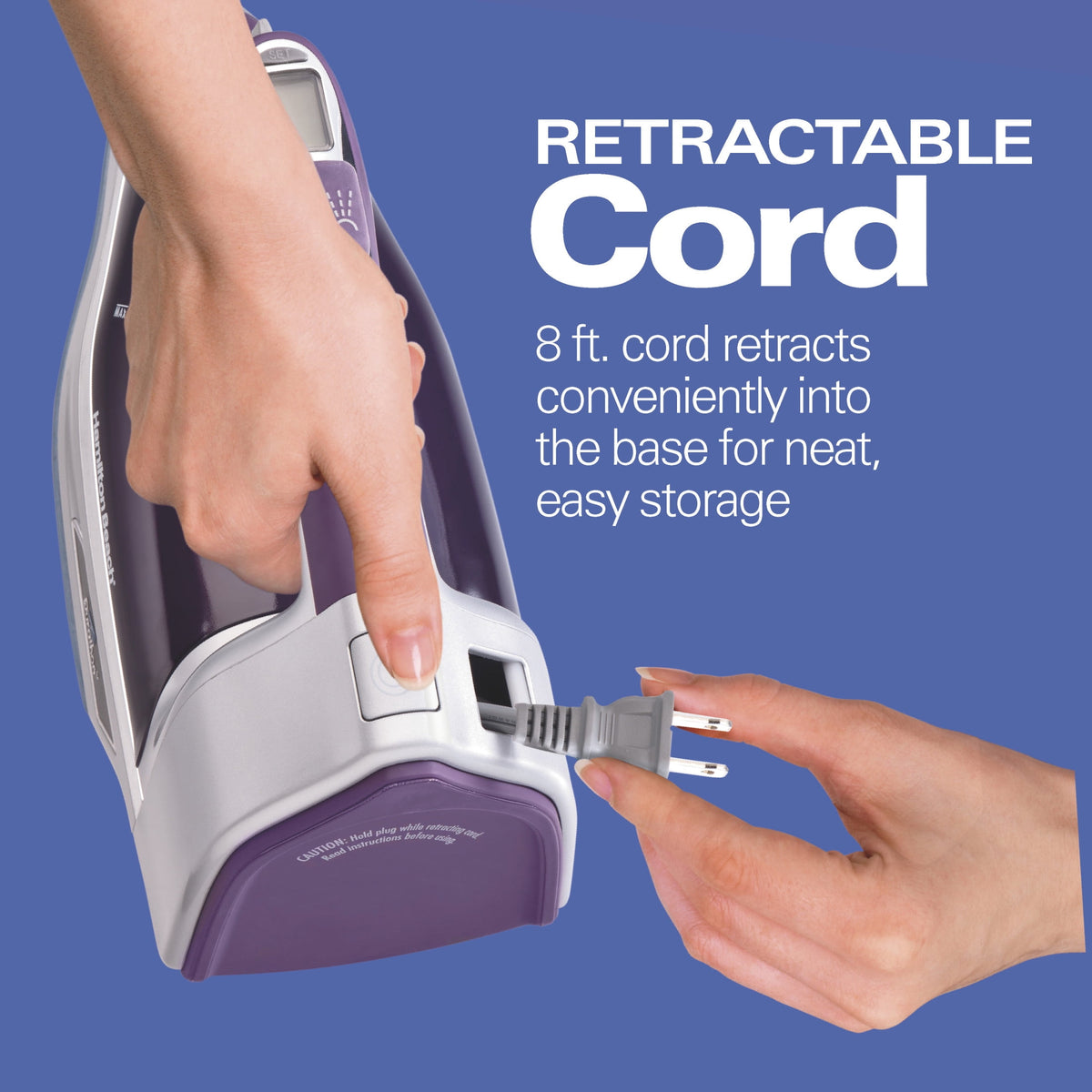 Hamilton Beach Durathon Digital Steam Iron for Clothes with Nonstick Soleplate, Retractable Cord, Anti-Drip, Auto Shut-Off, Digital Controls, 1700W, Silver