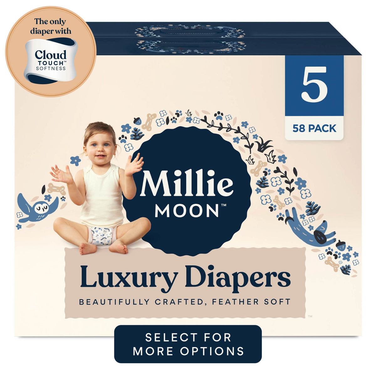 (2 pack) Millie Moon Luxury Diapers, Size 5, 58 Count (Select for More Options)