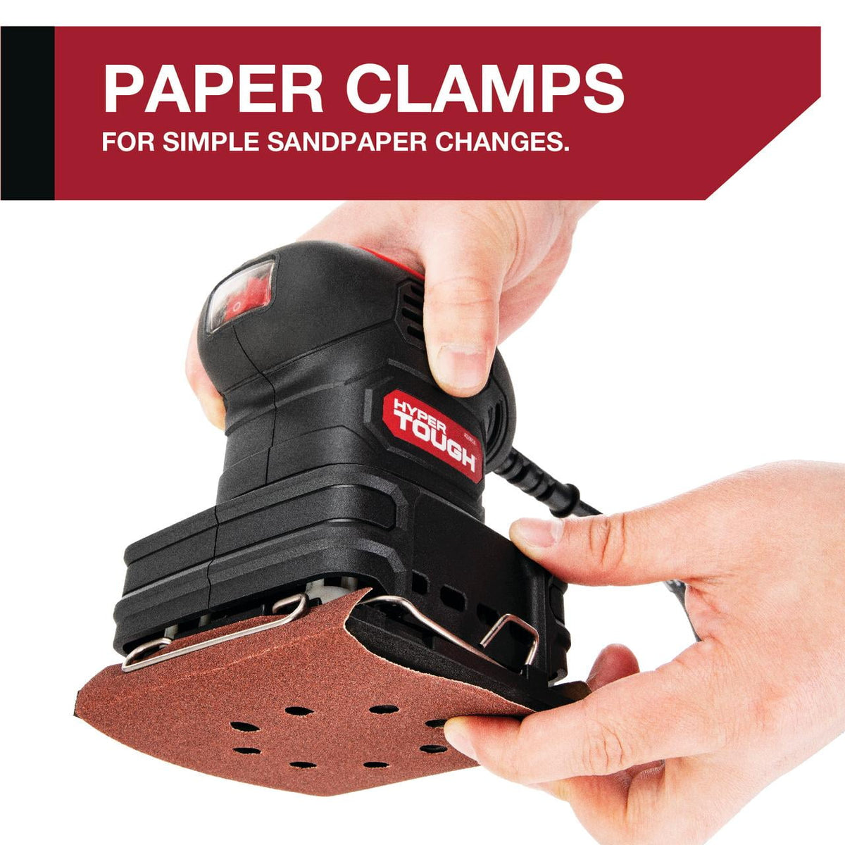 Hyper Tough 2 Amp Corded 1/4-Sheet Palm Sander with Dust Bag, Vacuum Hose Adapter, Punch Plate & 3 Sanding Sheets