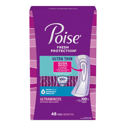 Poise Ultra Thin Incontinence Pads, 4 Drop Moderate Absorbency, Regular Length, 144 Count