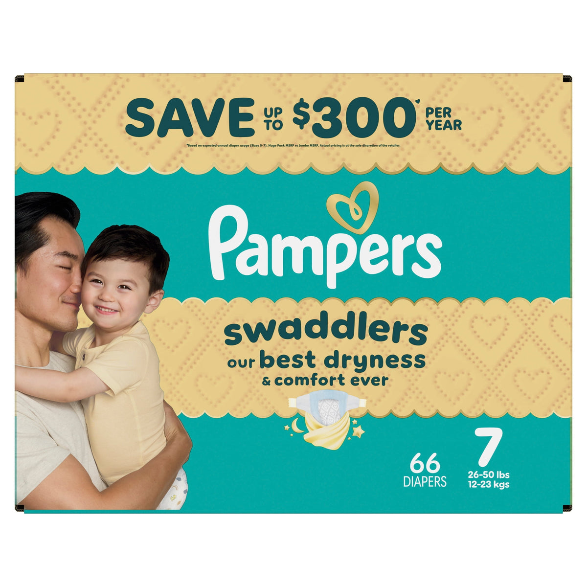 Pampers Swaddlers Fragrance Free Baby Diapers Size 7, 66 Count (Select for More Options)
