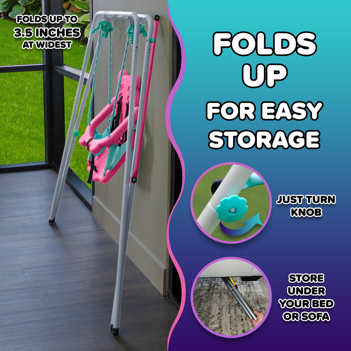 Sportspower Indoor/Outdoor My First Toddler Metal Swing with Safety Harness, Foldable Frame