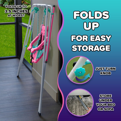 Sportspower Indoor/Outdoor My First Toddler Metal Swing with Safety Harness, Foldable Frame