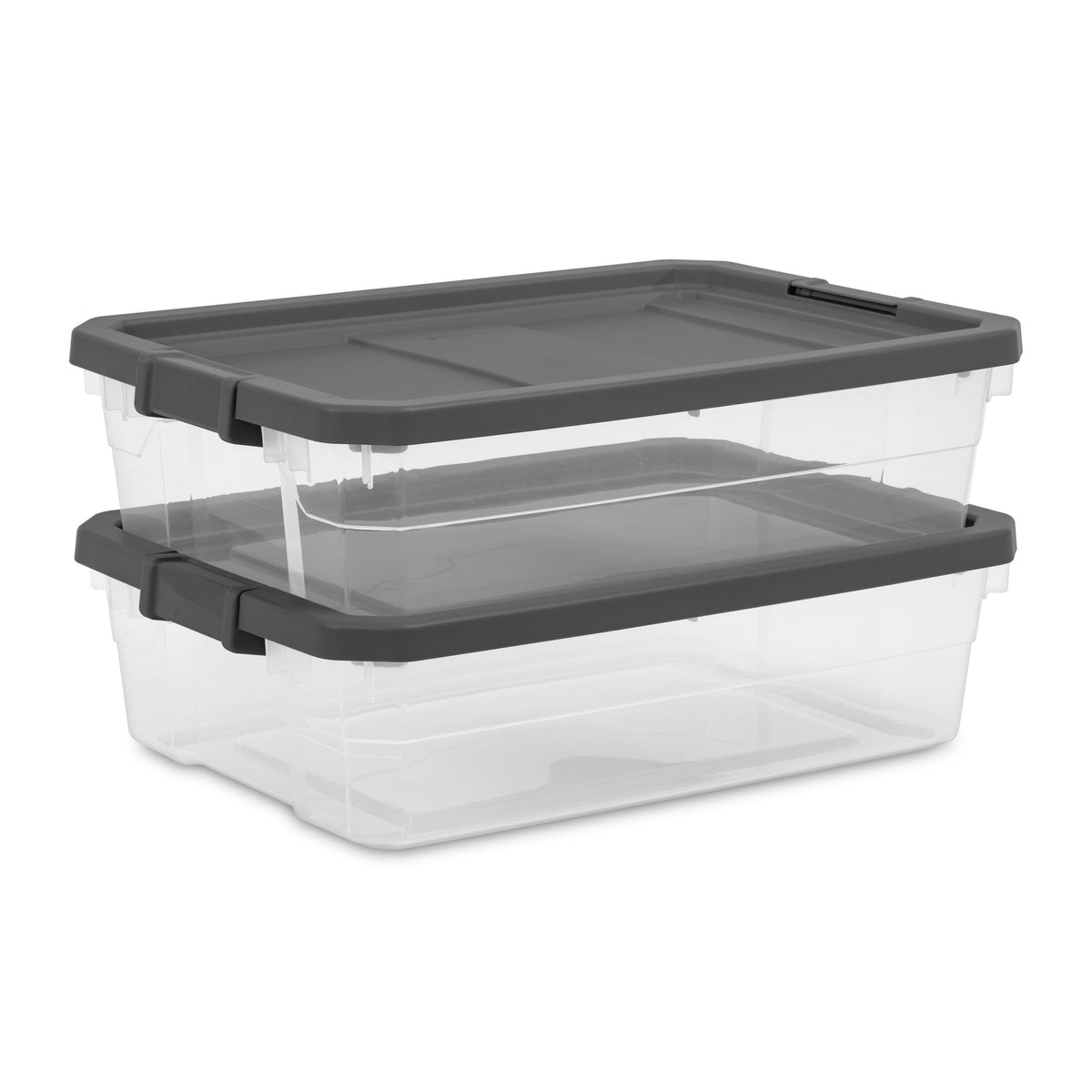(2 pack) Sterilite 40 Quart Medium Stackable Storage Bin, Clear Plastic Underbed Storage Container with Latch Lid, Dark Gray