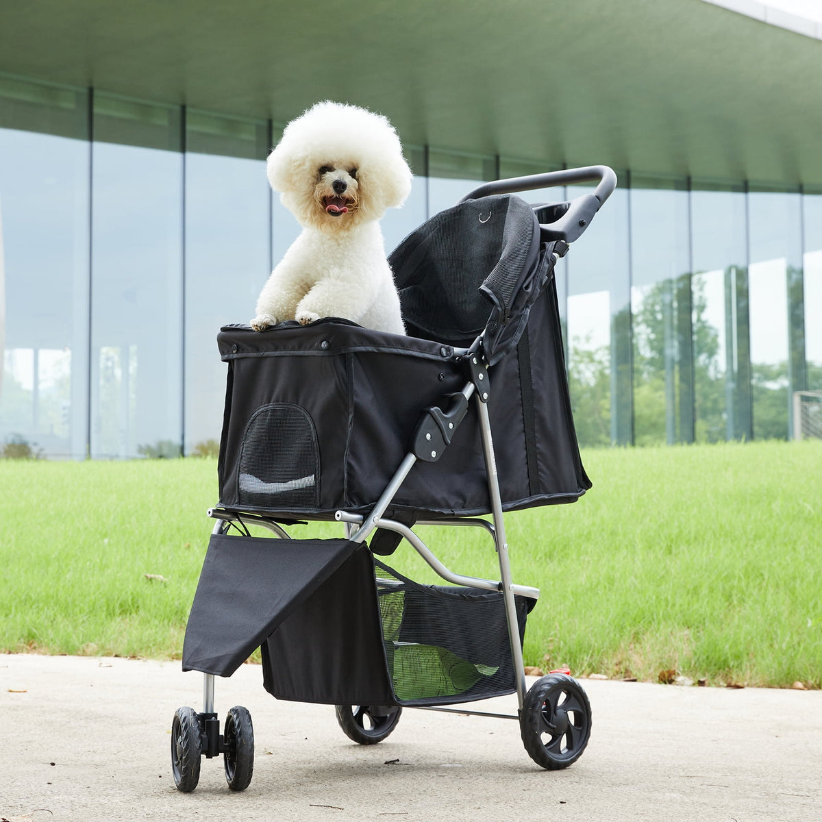 Gianna 3-Wheel Pet Stroller for Dogs, Jogging Stroller with Breathable Mesh Window, Large Storage Basket and Cup Holder