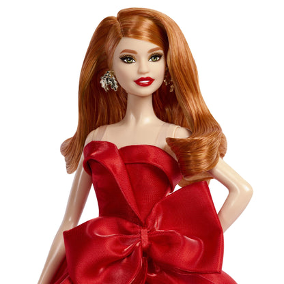 Barbie Signature 2026 Holiday Barbie Fashion Doll, Seasonal Collector, Red Hair with Red Gown with Bow Detai